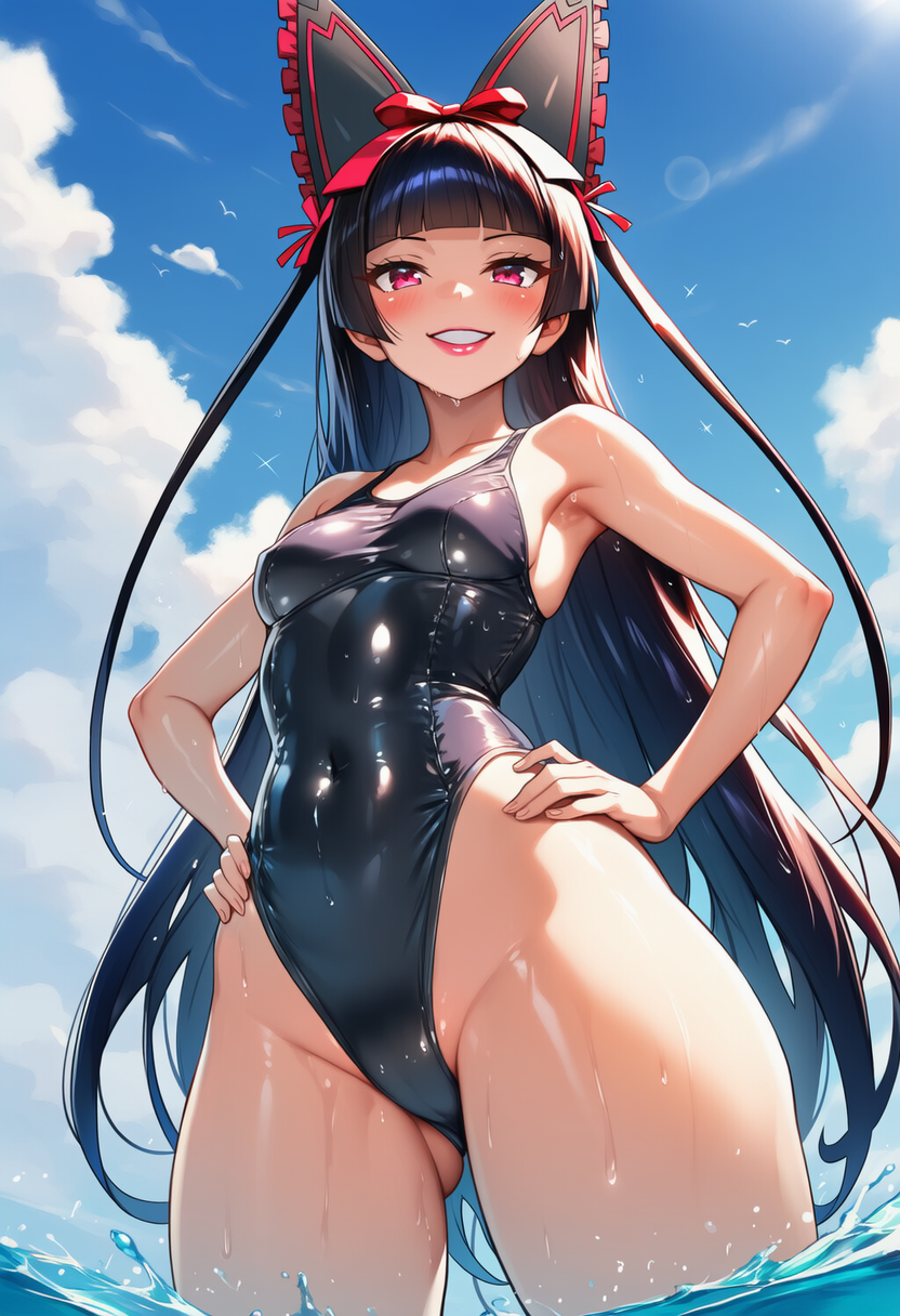 Anime girl in black swimsuit