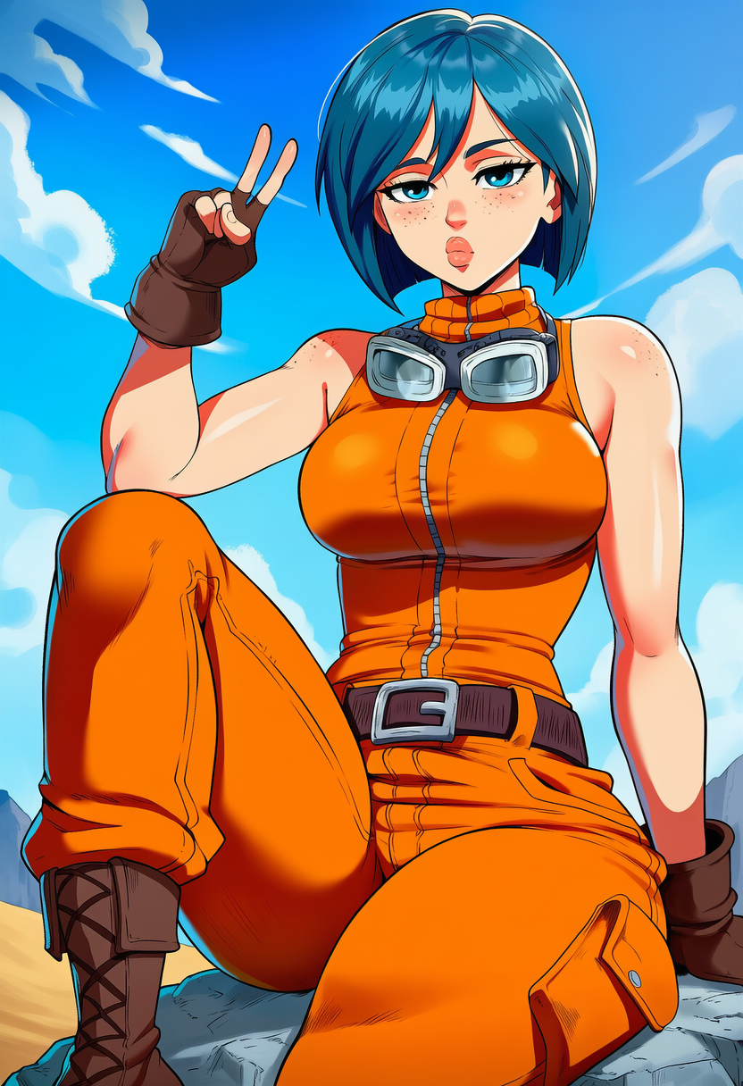 Orange Anime Girl with Peace Sign