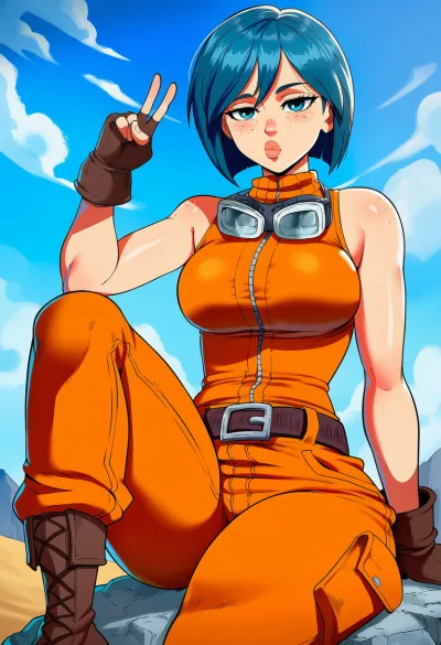 Orange Anime Girl with Peace Sign