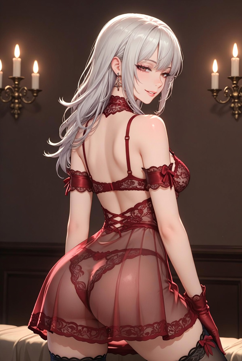 Anime Woman in Red Lingerie