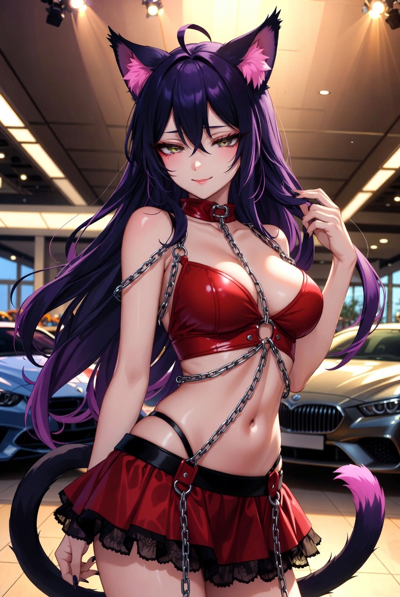 Furry Cat Girl in Red Dress and Chains