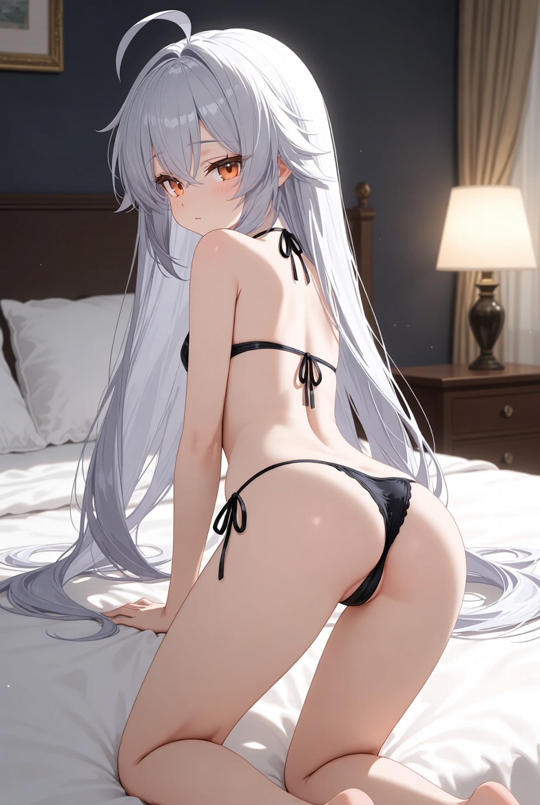 Anime girl in black bikini bottom