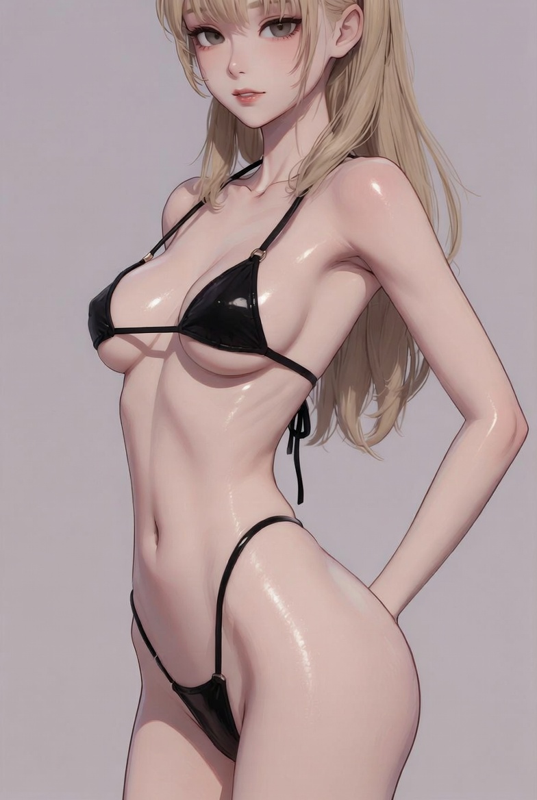 Wet and Wavy Woman in Black Bikini