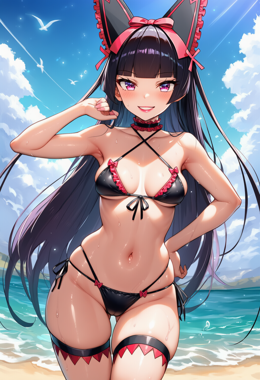 Anime girl in bikini with pink hair