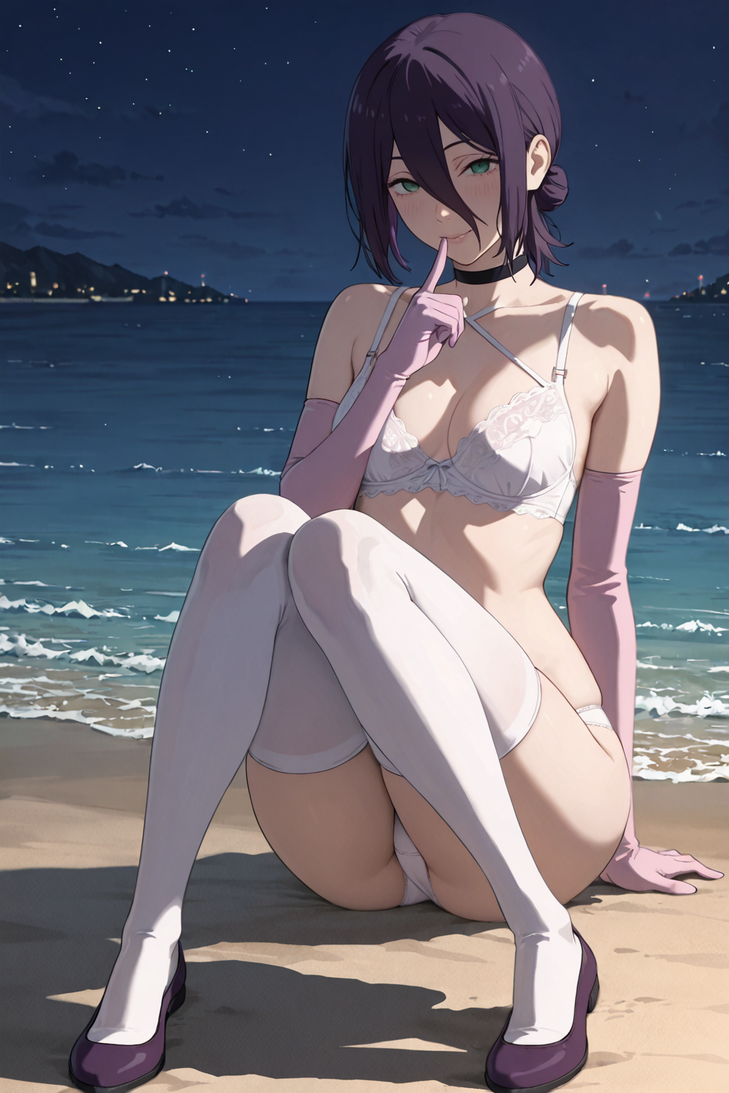 Shy Girl on Beach at Night