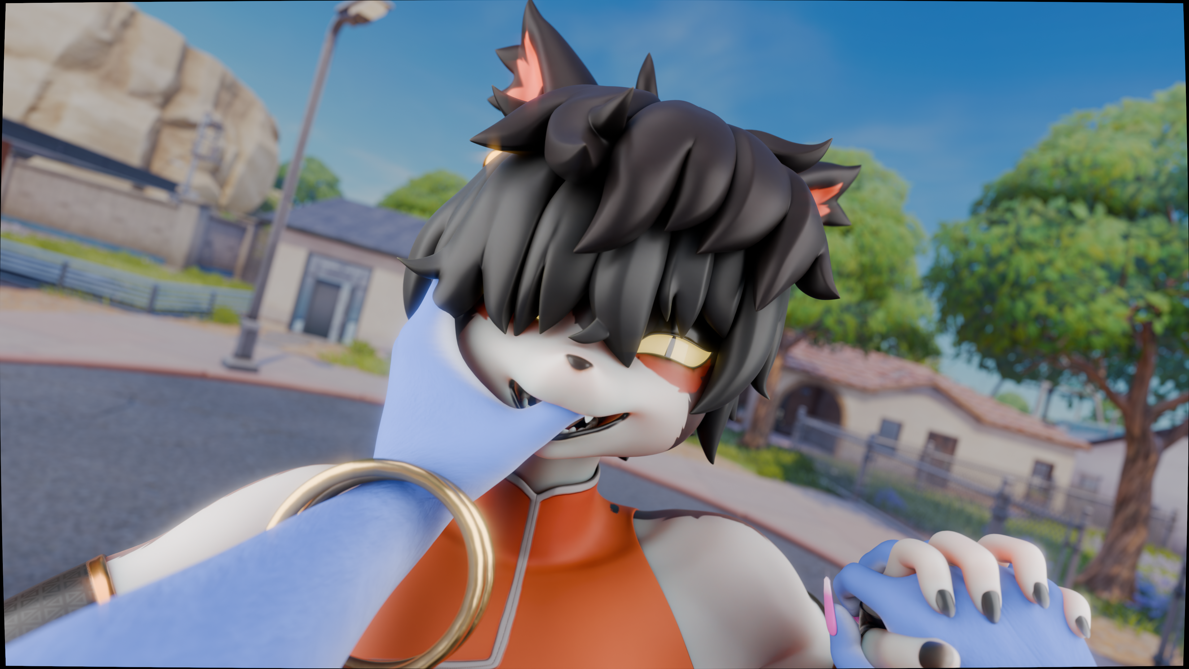 Anthro Cat Holding Hands in the Sky during the Day