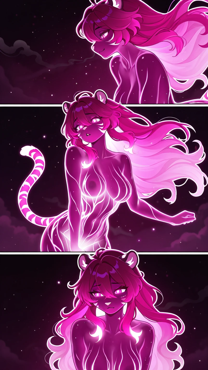 Tiger Girl Looking at the Viewer in the Sky at Night