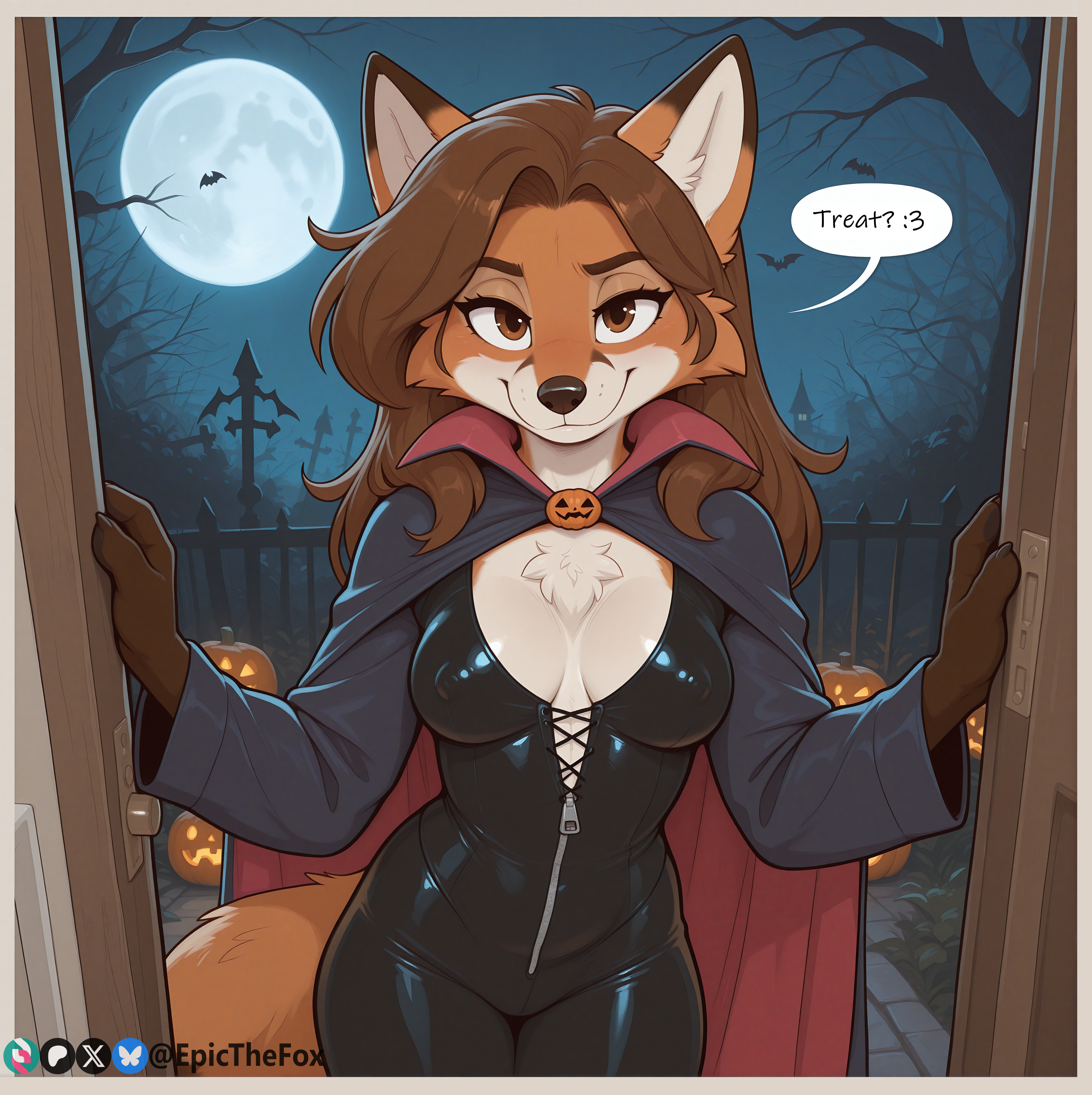 Anthro Fox Looking at the Viewer at Night