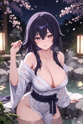 Anime girl with large breasts and black hair
