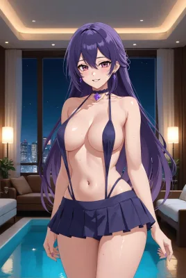 Purple-haired Anime Girl in a Swimsuit