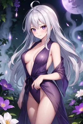 Purple-haired Anime Girl in Purple Dress