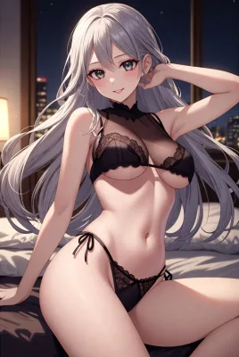 Anime girl in black lingerie