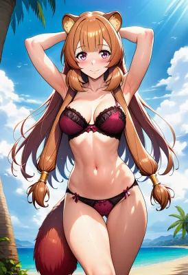 Anime girl wearing a bikini and holding her breasts