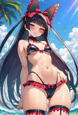 Anime girl in bikini with pink bow