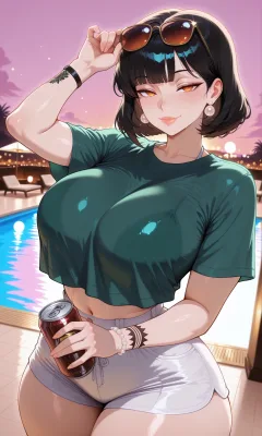 Busty Woman in Green Tank Top